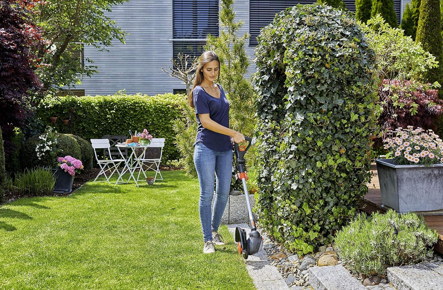 imageCoupebordures lectrique PowerCut 65028 Gardena cercle de coupe 280 mm poigne tlescopique rglable tte de coupe pivotante et articule trier de protection des plantes rabattable 987420 28cm 650W performance
