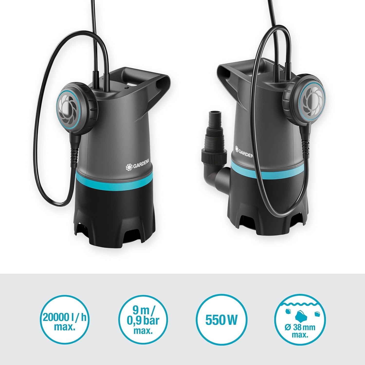 imageGARDENA Pompe submersible pour eaux uses 20000 Basic 20 000 lh avec interrupteur flotteur 0901747