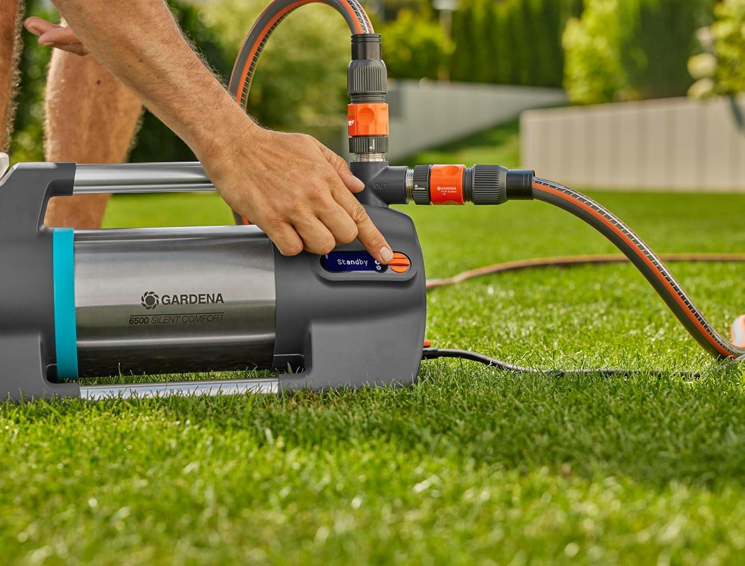 imageGardena Pompe de jardin 6500 SilentComfort pompe darrosage trs silencieuse contrlable via une application dbit 6500 lh protection contre la marche sec acier inoxydable 905920