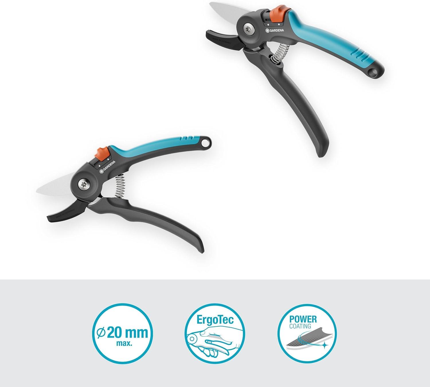 imageGardena Scateur de jardin PremiumCut coupe enclume pour bois sec diamtre de coupe 20 mm poignes ergonomiques lames PowerCoating fabriqu en Allemagne 1224020Poignes ouverture fixe