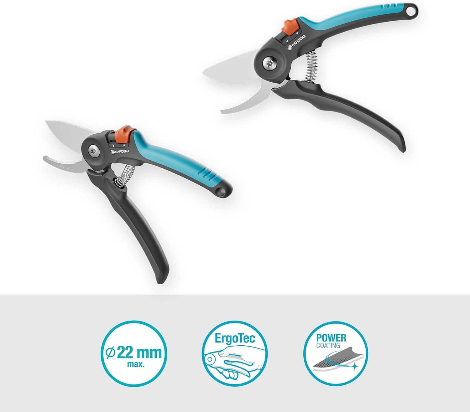 imageGardena Scateur de jardin PremiumCut coupe enclume pour bois sec diamtre de coupe 20 mm poignes ergonomiques lames PowerCoating fabriqu en Allemagne 1224020Poignes ouverture fixe