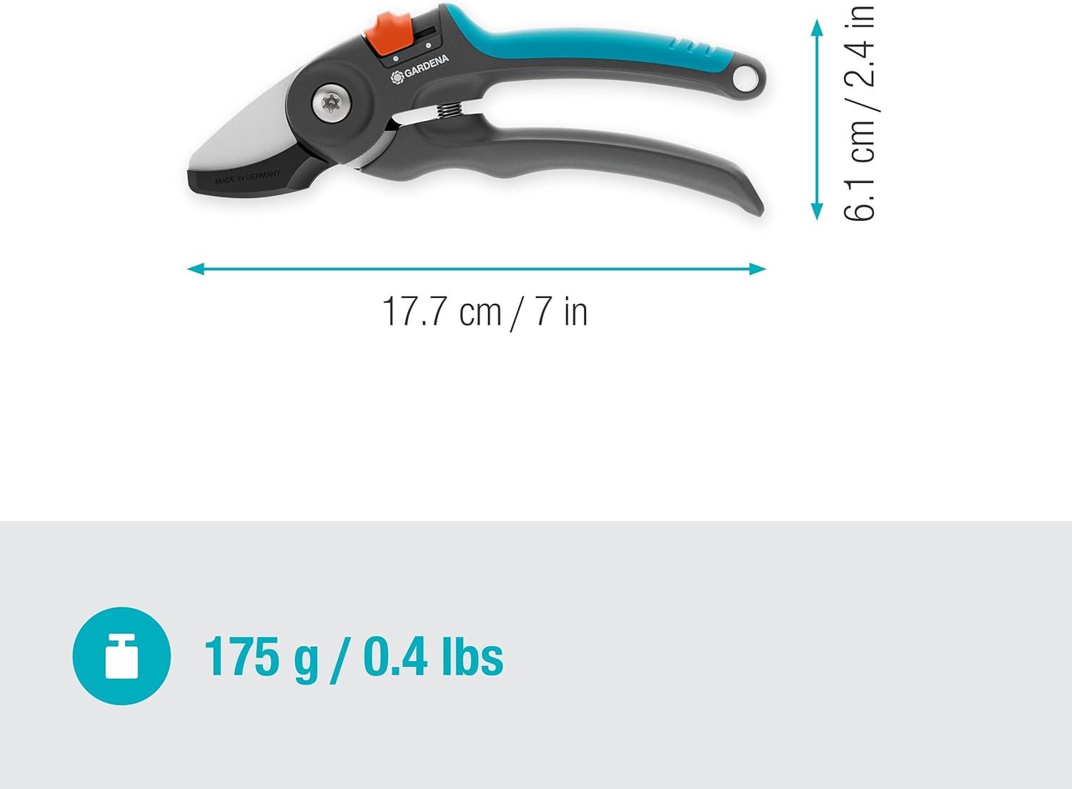 imageGardena Scateur de jardin PremiumCut coupe enclume pour bois sec diamtre de coupe 20 mm poignes ergonomiques lames PowerCoating fabriqu en Allemagne 1224020Poignes ouverture fixe