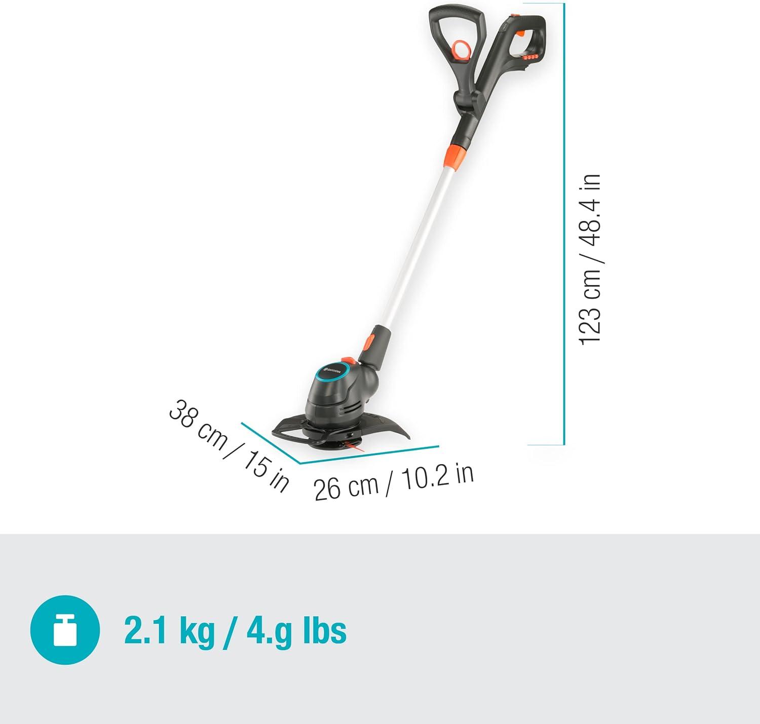 imageSet coupebordureshaie sans fil ComfortCut 2318 V P4A Gardena Dbroussailleuse avec cercle de coupe 230 mm manche tlesc et tte de taille pivotante etbatterie 18 V P4A 1470120sans batterie