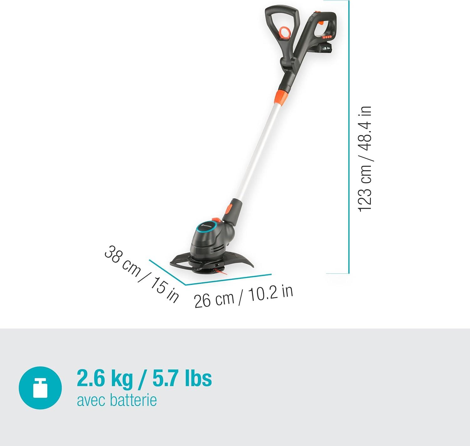 imageSet coupebordureshaie sans fil ComfortCut 2318 V P4A Gardena Dbroussailleuse avec cercle de coupe 230 mm manche tlesc et tte de taille pivotante etbatterie 18 V P4A 1470120avec batterie