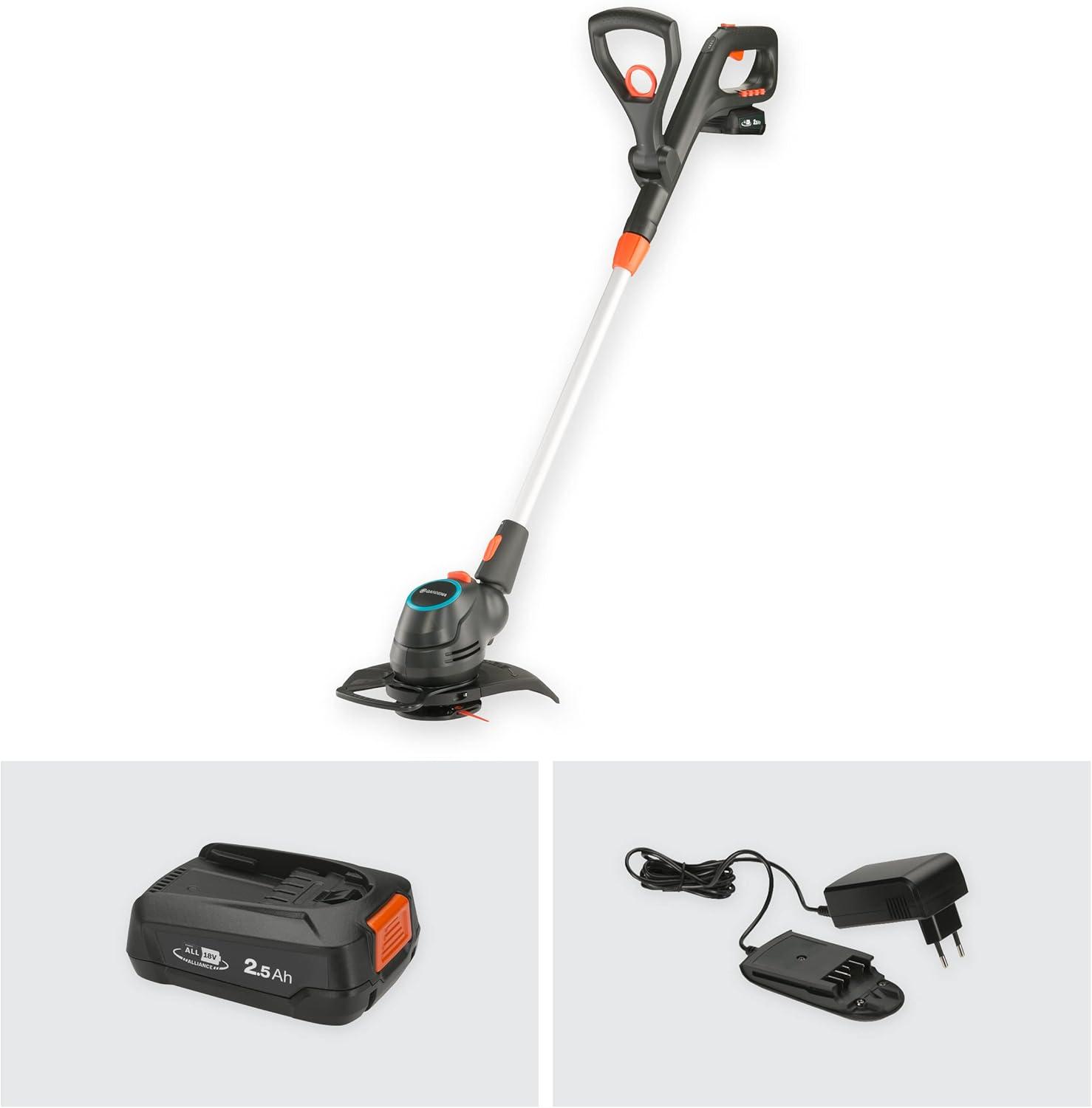 imageSet coupebordureshaie sans fil ComfortCut 2318 V P4A Gardena Dbroussailleuse avec cercle de coupe 230 mm manche tlesc et tte de taille pivotante etbatterie 18 V P4A 1470120avec batterie