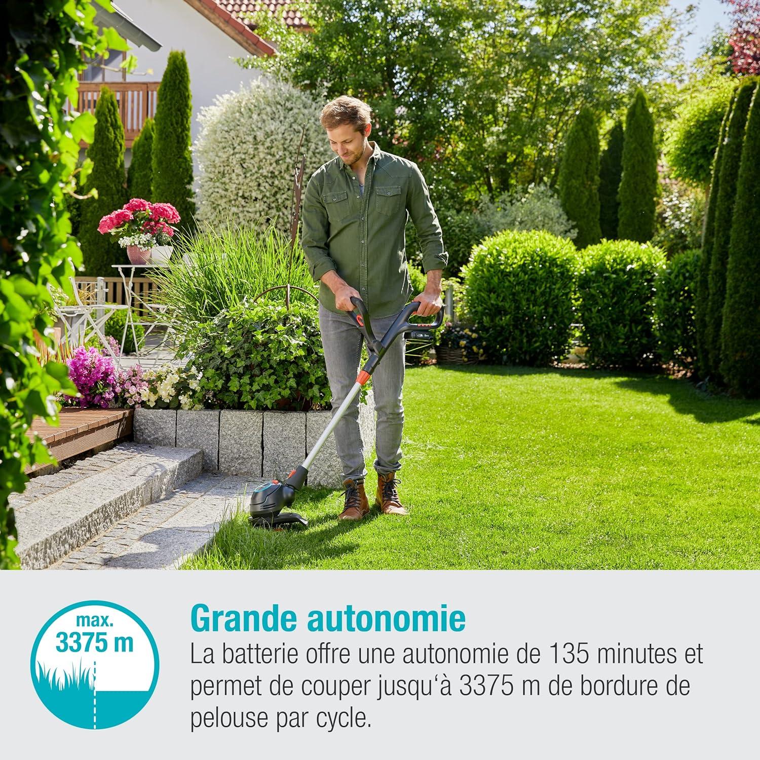 imageSet coupebordureshaie sans fil ComfortCut 2318 V P4A Gardena Dbroussailleuse avec cercle de coupe 230 mm manche tlesc et tte de taille pivotante etbatterie 18 V P4A 1470120sans batterie