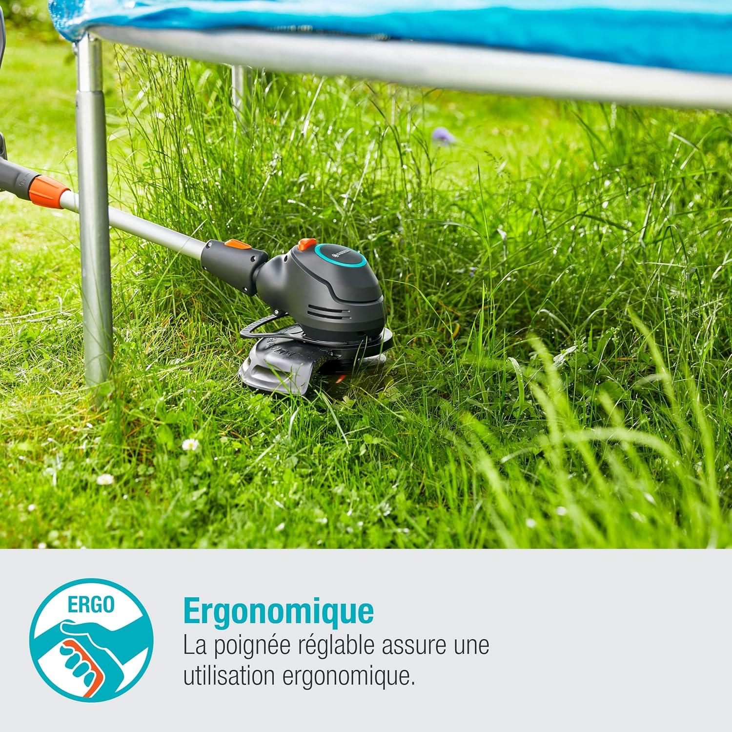 imageSet coupebordureshaie sans fil ComfortCut 2318 V P4A Gardena Dbroussailleuse avec cercle de coupe 230 mm manche tlesc et tte de taille pivotante etbatterie 18 V P4A 1470120avec batterie