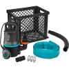 Gardena Kit anti-innondations 9000: pompe submersible de débit 9000 l/h, fonctionnement automatique, filtre à particules jusqu’à 25 mm, avec raccord de tuyau et coffre de rangement, 300 W (9041-20)