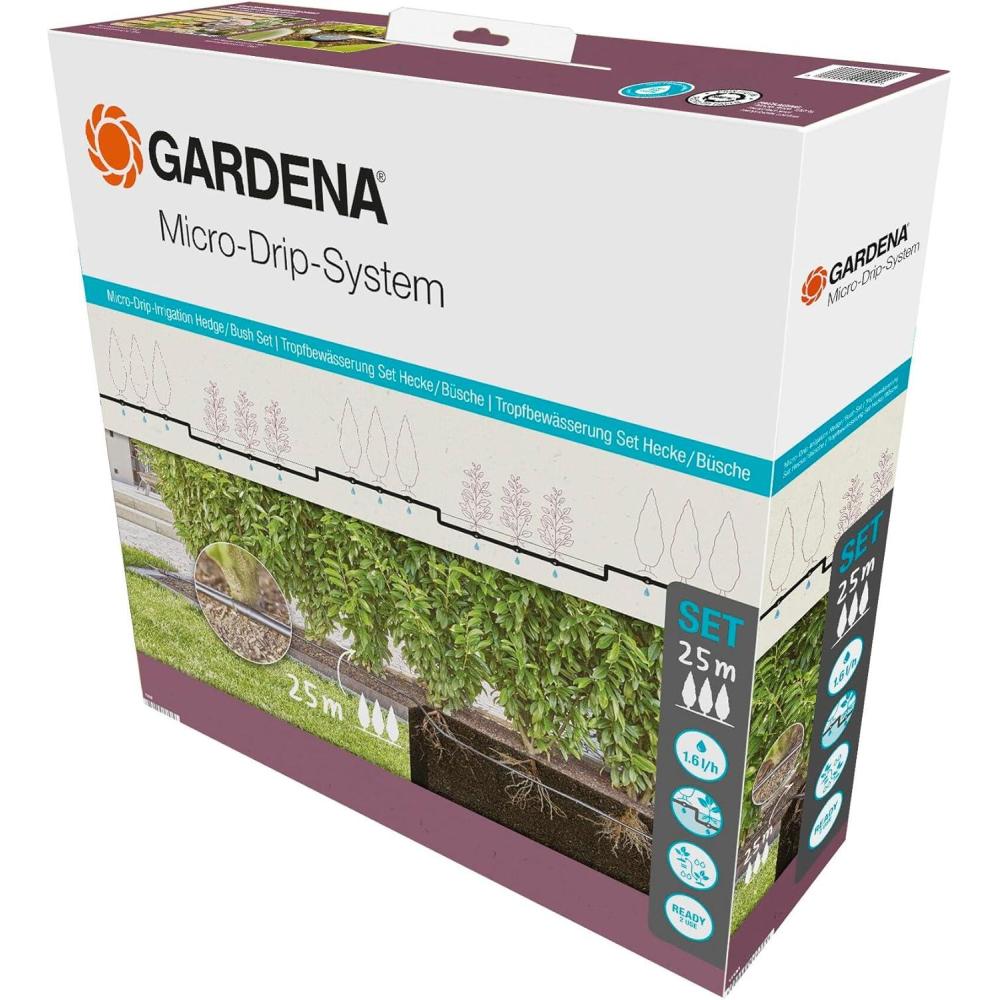 imageGardena MicroDrip System Kit dirrigation goutte goutte pour haiearbustes 25 m kit de dmarrage prt lemploi systme dirrigation conome en eau 1350020
